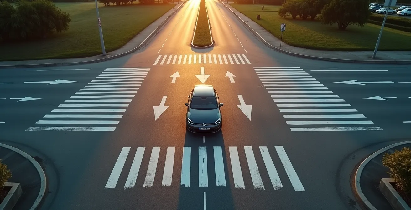 Vue aérienne d'un carrefour routier symbolisant les choix stratégiques
