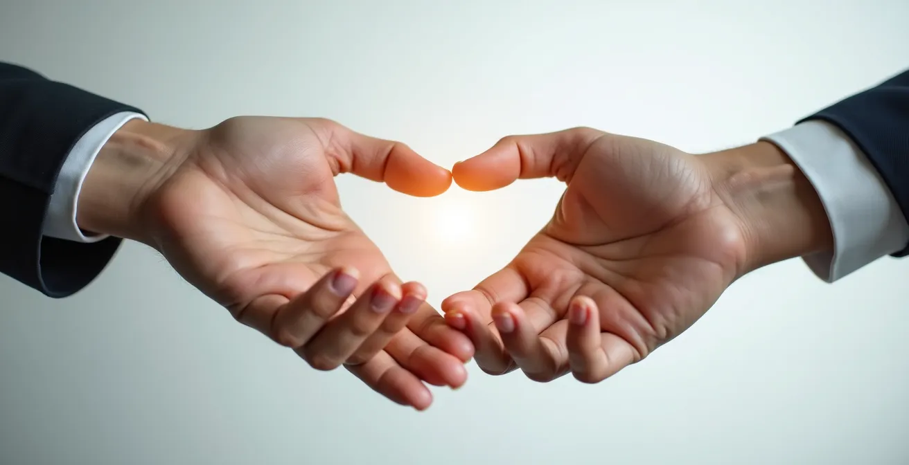 Mains en équilibre créant une forme géométrique symbolique