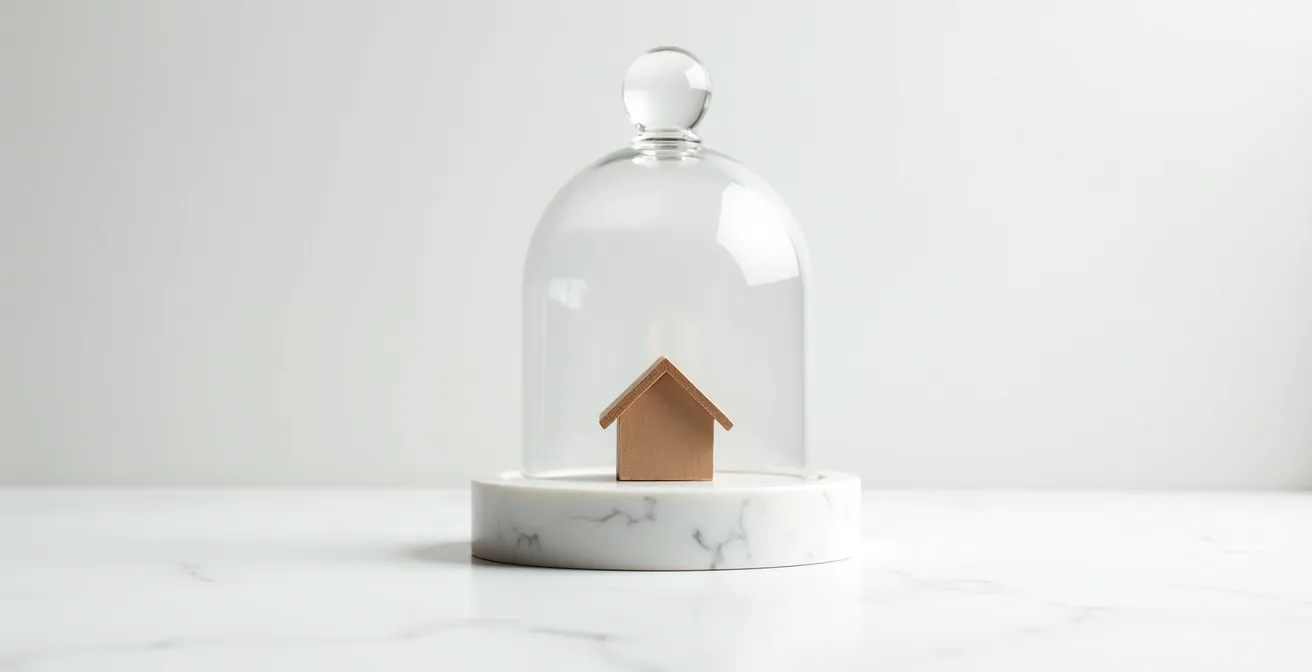 Maison miniature sous cloche de verre protectrice