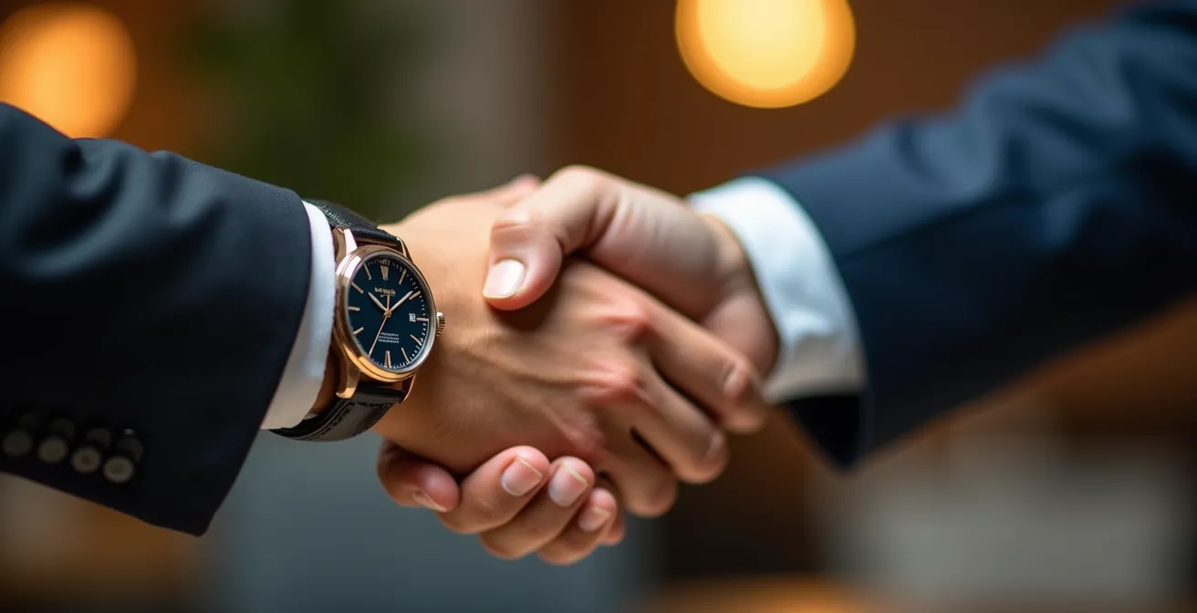 Gros plan sur une poignée de main professionnelle symbolisant la confiance